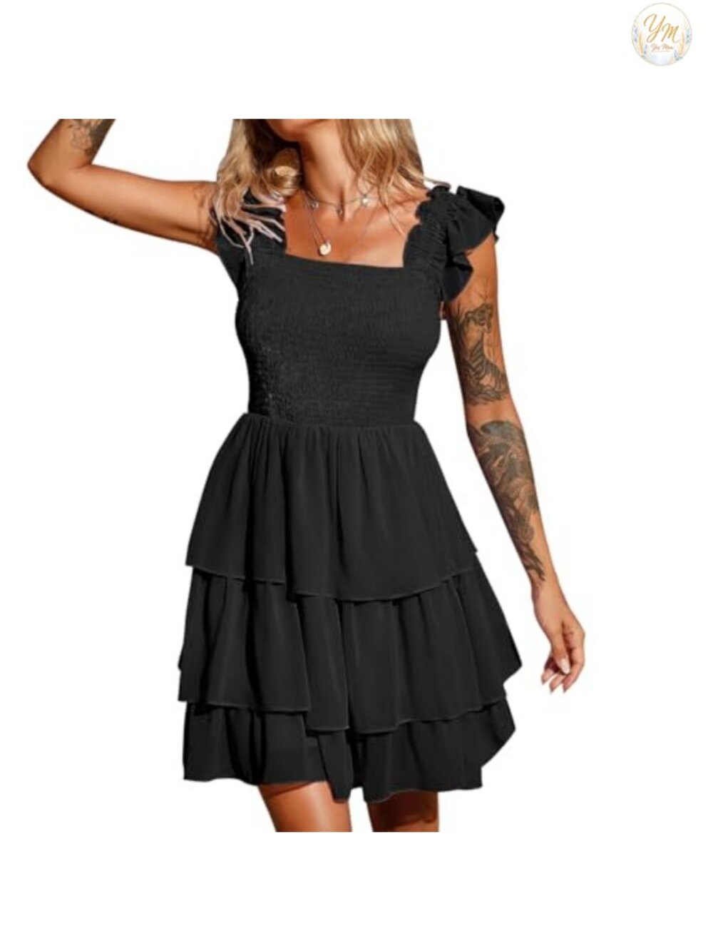 Sleeveless Ruffle Mini Dress Smocked Bodice Open Back A-Line
